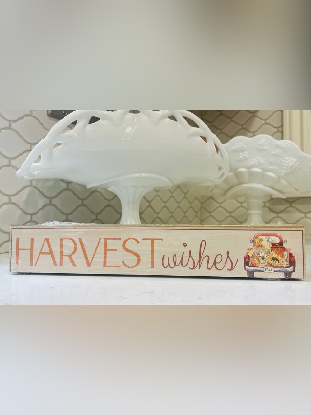 Harvest Wishes Wood Wall Sign - Cream with Orange Lettering
